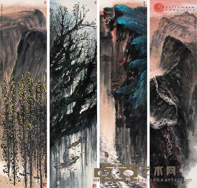 张彦 己卯（1999）年作 山水 四屏 136×34cm×4